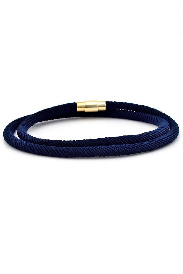 Solfera-Men's Dark Navy Blue Two Row Wrapped Knitted Rope Bracelet M007u 1