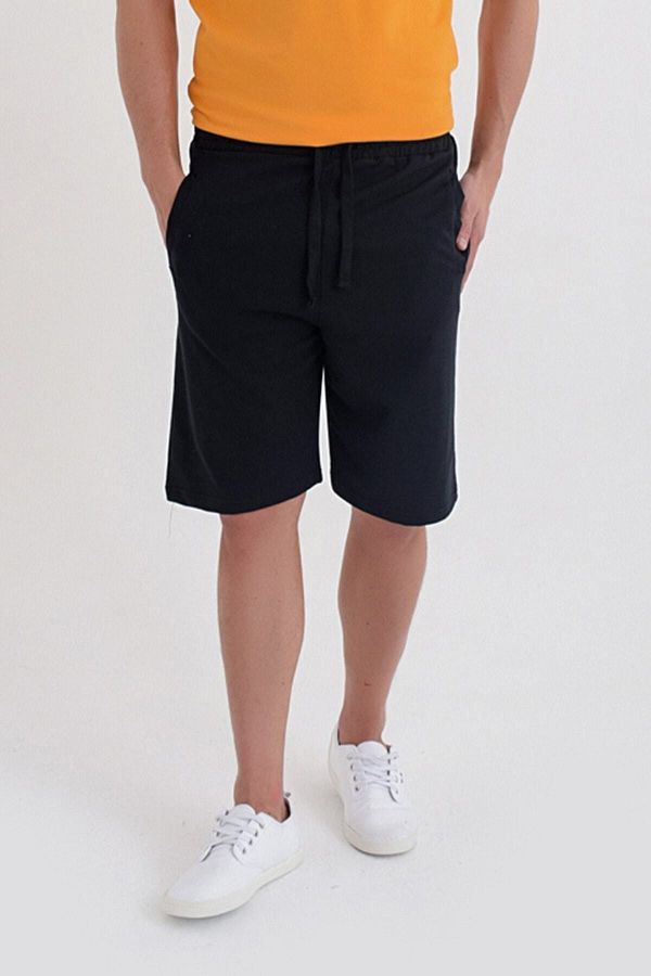 DYNAMO-Men's Black Elastic Waist Pocket Shorts & Bermuda 1