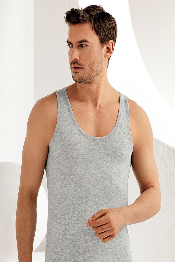 Şahinler-Men's Gray Wide Strap Lycra Single Jersey Undershirt ME067 1