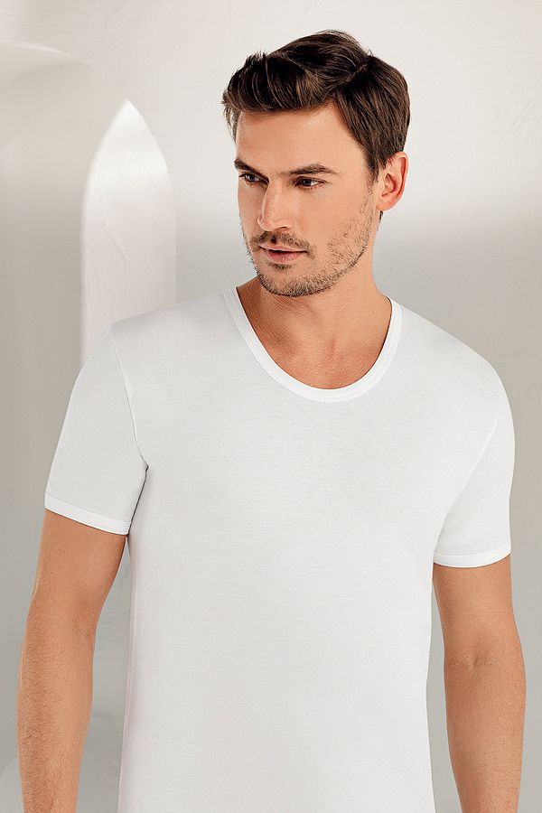Şahinler-Men's White Short Sleeve Crew Neck Combed Cotton Undershirt Me001 1