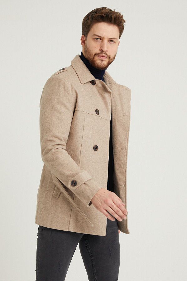Long cream coat mens on sale