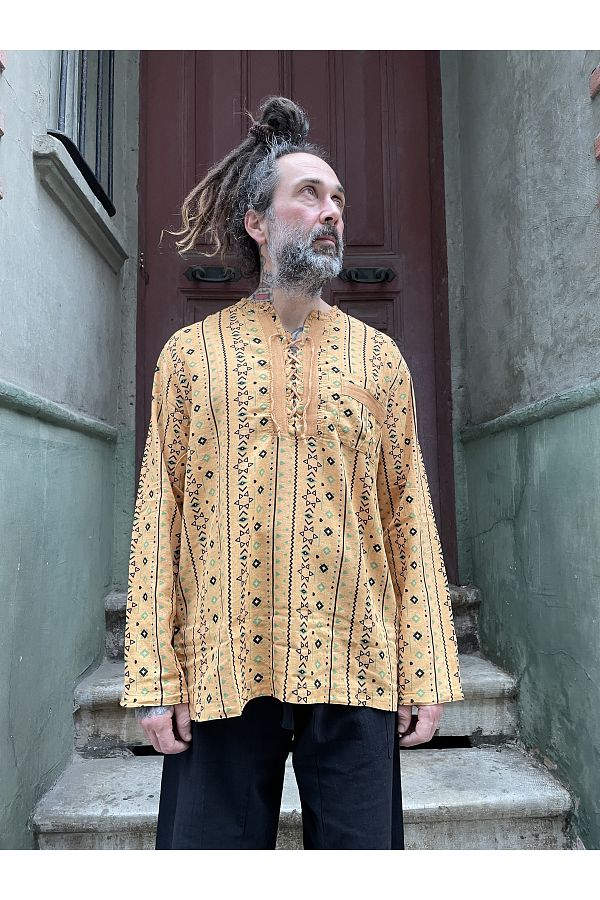 Bohoyasam Bohemian Long Sleeve Ethnic Print Shirt Thin Shirt Summer Shirt Festival Shirt Trendyol