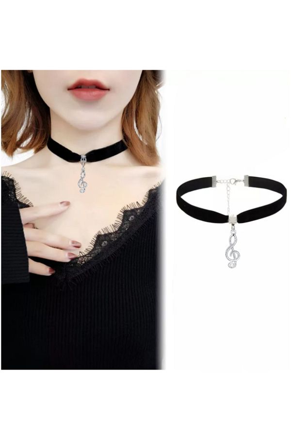 Tak Concept Left Key Detailed Choker Women s Necklace Black Choker
