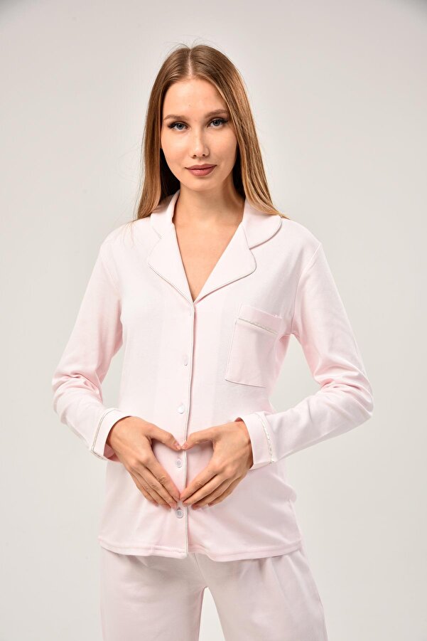 LİKAPA Interlok Düğmeli Hamile Lohusa Uzun Kol Pijama Takımı 1354-01