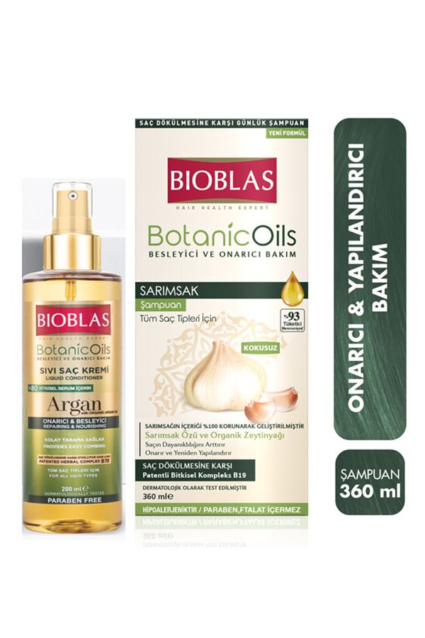 Bioblas-Botanical Shampoo Oils - Garlic 360 ml and Argan Oil Conditioner 200 ml 1