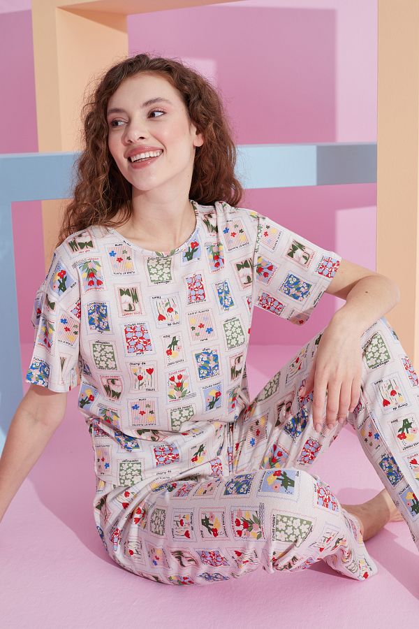 Siyah İnci-Sequin Patterned Lycra Knitted Pajama Set 1