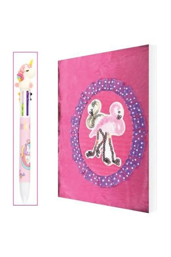 tüftürük-Micro Pls11 Plush Diary Notebook Small Flamingo Pink + Pen 1