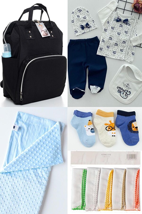 sahra bebek 5'Lİ BÜYÜK BEBEK DOĞUM SETİ(BEBEK BAKIM ÇANTASI,HASTANE ÇIKIŞI,BATTANİYE,10’LU MENDİL VE 3’LÜ ÇORAP)