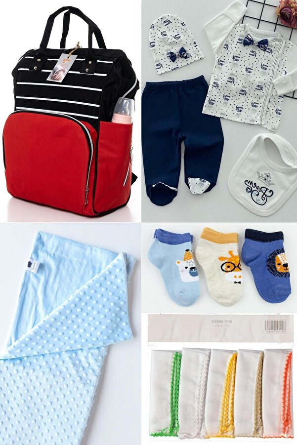 sahra bebek 5'Lİ BÜYÜK BEBEK DOĞUM SETİ(BEBEK BAKIM ÇANTASI,HASTANE ÇIKIŞI,BATTANİYE,10’LU MENDİL VE 3’LÜ ÇORAP)