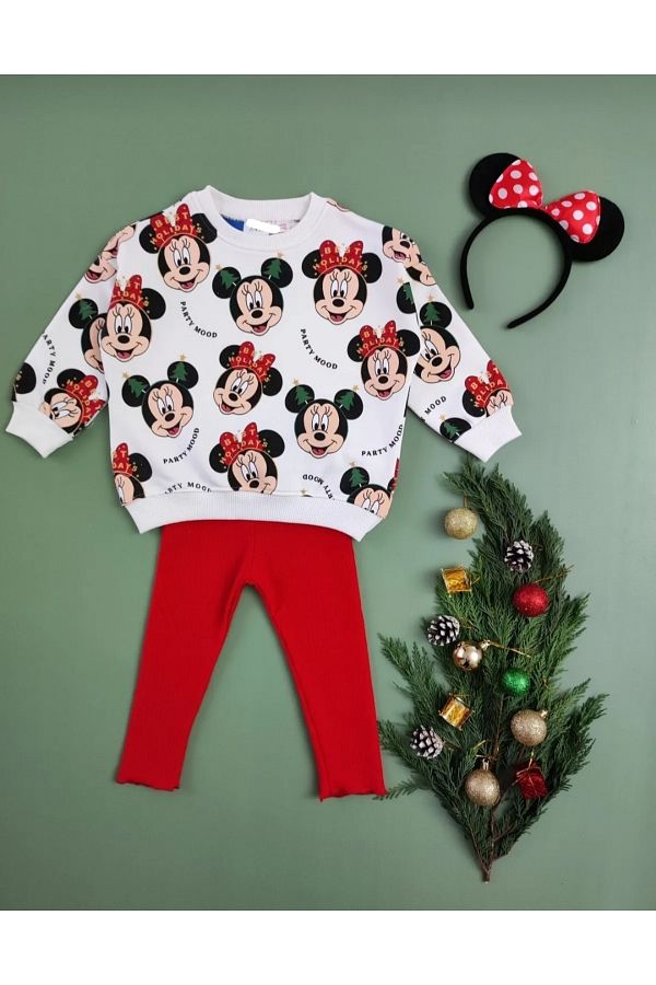 Elidabutik-New Year's Mikky Mouse Printed Top and Bottom Set 1