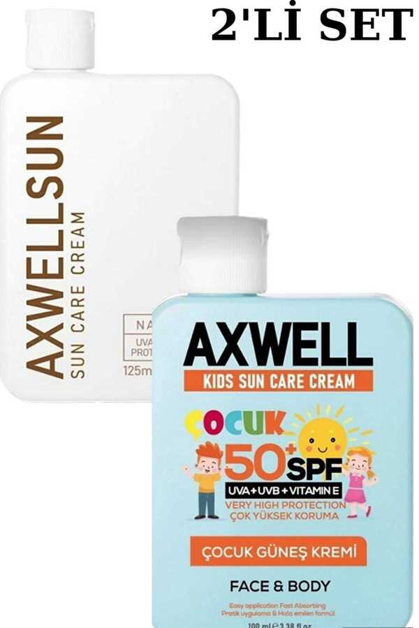 AXWELL 50+ Spf Yetişkin Ve Çocuk Güneş Kremi 2'li Set