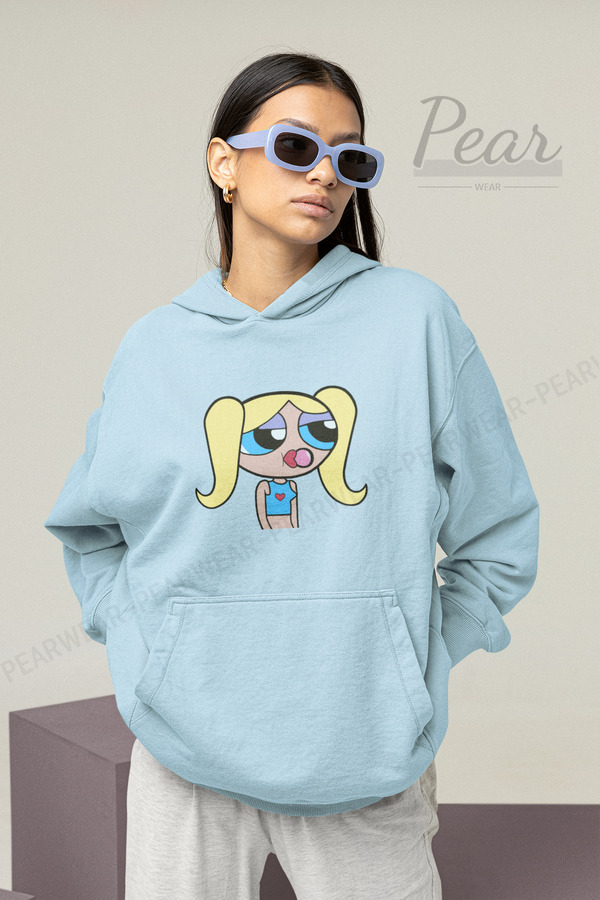 Pear Wear-Hanorac oversize cu glugă cu 3 fire raster pentru Fetele Powerpuff Bubbles imprimat 1