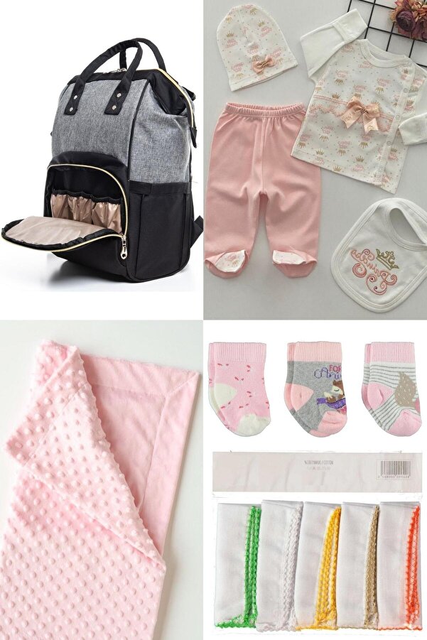 sahra bebek 5'Lİ BÜYÜK BEBEK DOĞUM SETİ(BEBEK BAKIM ÇANTASI,HASTANE ÇIKIŞI,BATTANİYE,10’LU MENDİL VE 3’LÜ ÇORAP)