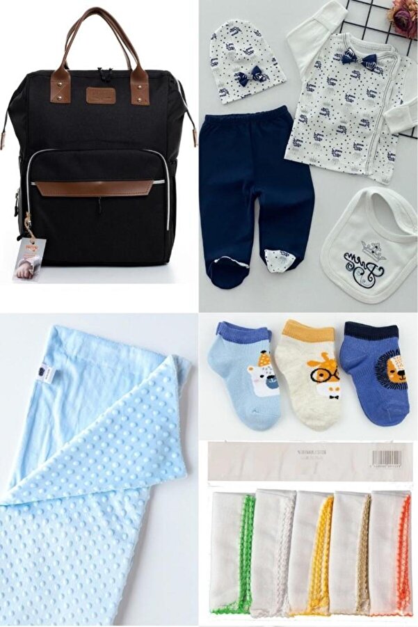 sahra bebek 5'Lİ BÜYÜK BEBEK DOĞUM SETİ(BEBEK BAKIM ÇANTASI,HASTANE ÇIKIŞI,BATTANİYE,10’LU MENDİL VE 3’LÜ ÇORAP)