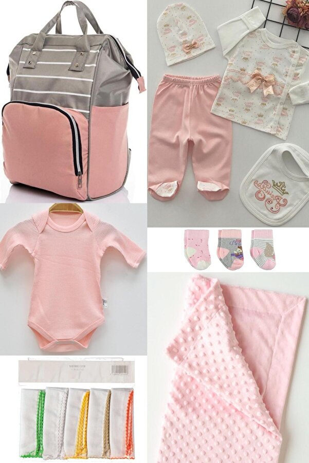 sahra bebek 6'LI BÜYÜK BEBEK DOĞUM SETİ (HASTANE ÇIKIŞ,BEBEK BAKIM ÇANTASI,BATTANİYE,BODY,10LU MENDİL,3LÜ ÇORAP)