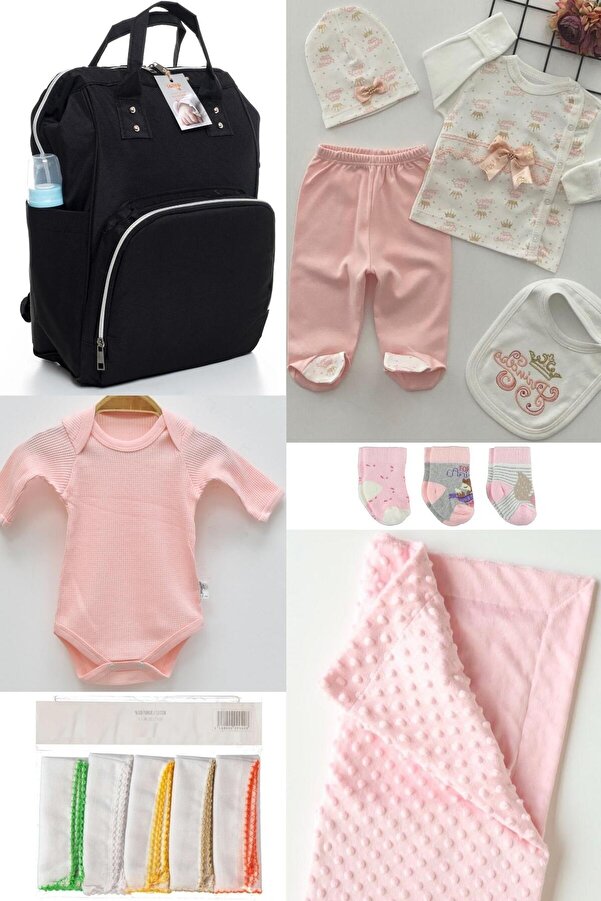 sahra bebek 6'LI BÜYÜK BEBEK DOĞUM SETİ (HASTANE ÇIKIŞ,BEBEK BAKIM ÇANTASI,BATTANİYE,BODY,10LU MENDİL,3LÜ ÇORAP)