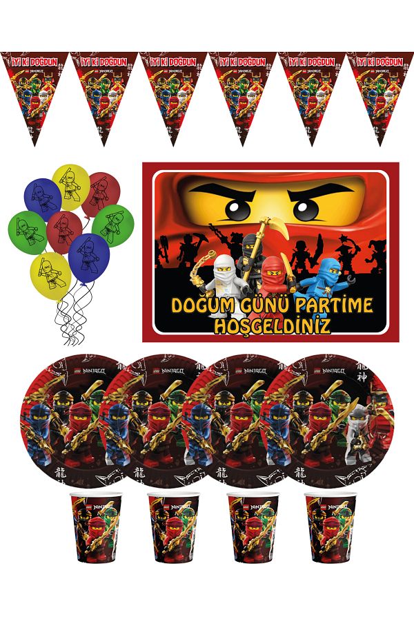 Parti Karnaval NinjaGo Lego 35x50 Cm Banner and Flame 16 Person Birthday Party Ornaments Set Trendyol