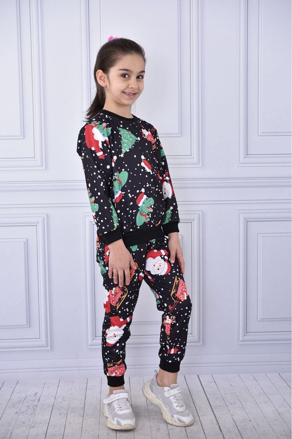 NBGİYİM-Winter Christmas Komset Black Bottom Top Tracksuit Set Children's Clothing 1