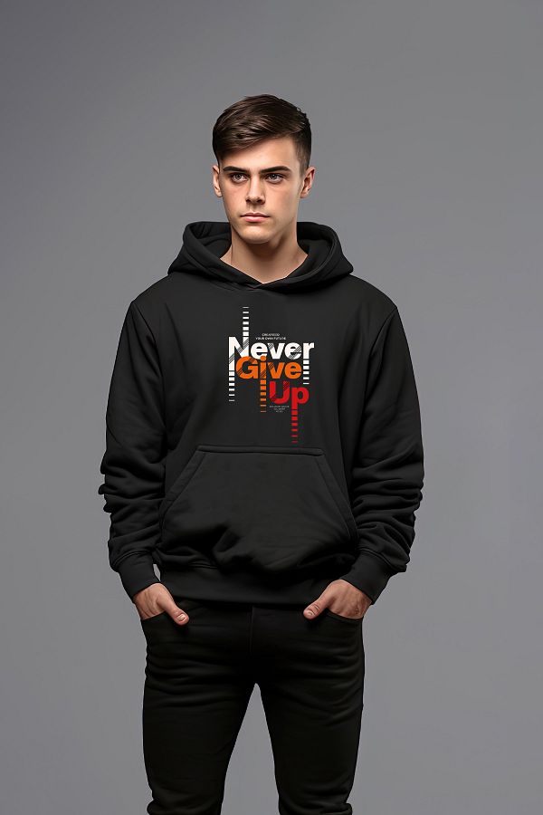 ADA BEBEK COCUK Cotton Never Give Up Hooded Men s Sweatshirt Trendyol