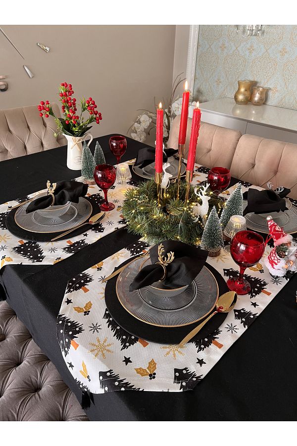Ayd Home-Black Fabric Tablecloth 130x230 Cm New Year New Year Table Presentation Christmas Rectangular Ramadan 1