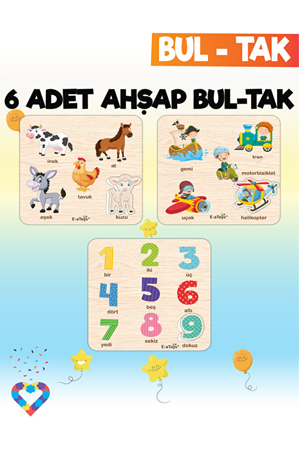 esatoys Eğitici 6 Adet Bul-Tak Oyuncak