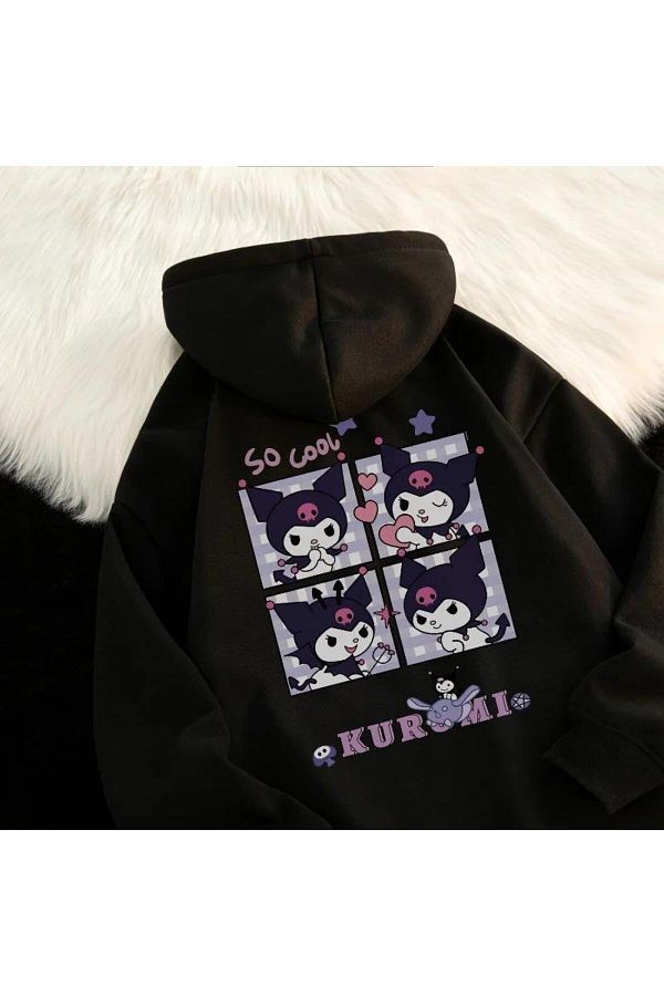 Touz-Hanocă supradimensionată unisex cu imprimeu Harajuku Kuromi față spate 1