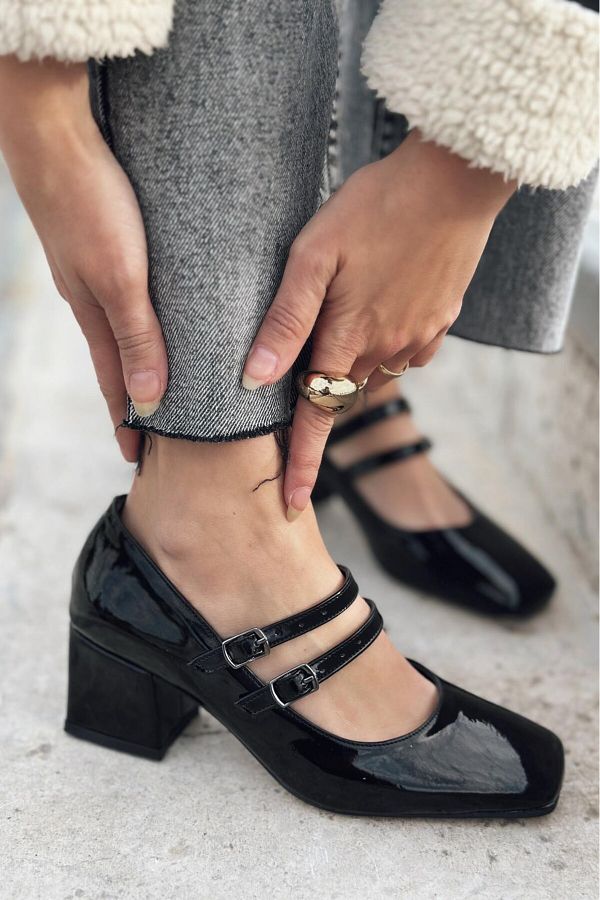 I Love Shoes Rintas Patent Leather Mary Jane Women s Heeled Shoes Black Trendyol