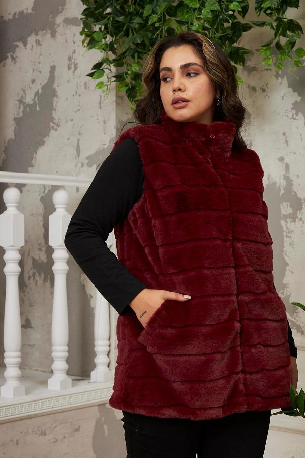 Rmg Plush Plus Size Claret Red Vest Trendyol