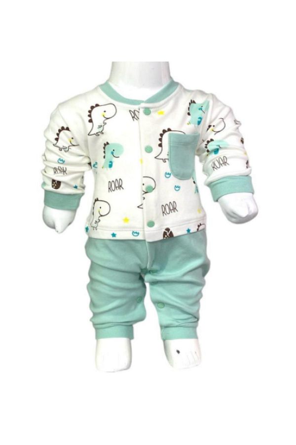Aziz Bebe-Cute Dino Patterned, Footless Jumpsuit with Snap Fasteners (without booties) Size 0-3-6 Months 1