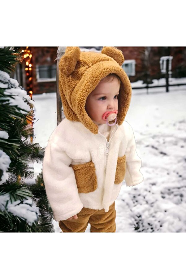 BEBEĞİME ÇORAP Bebek Kapüşonlu Peluş Hırka Kız Çocuk /Erkek Çocuk