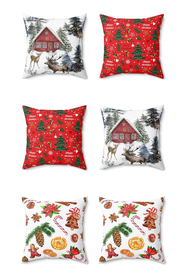 FUS BLUE-Set of 6 New Year's Patterned Christmas Throw Pillows and Pillowcases 1
