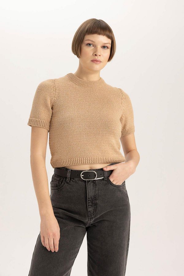 Defacto Fitted Crew Neck Short Sleeve Sweater C2056ax23cw Trendyol