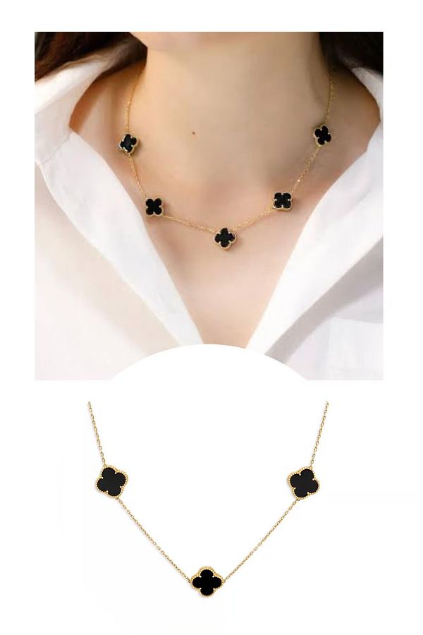 Tak t r Gold Color Black Van Cleef Chain Necklace Trendyol