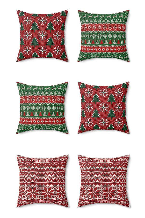 FUS BLUE-Set of 6 New Year's Patterned Christmas Throw Pillows and Pillowcases 1