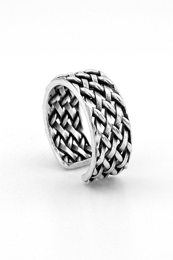Solfera-Men's Ring - Straw, Sparse Weave Pattern, Brass Adjustable, RG042 1