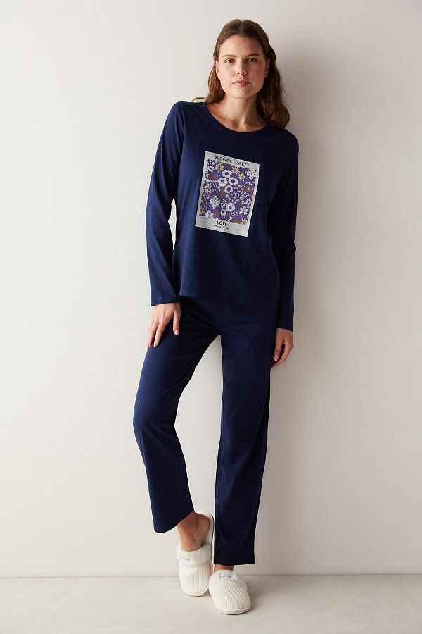 Girls' Sleep Leggings - Navy Hearts