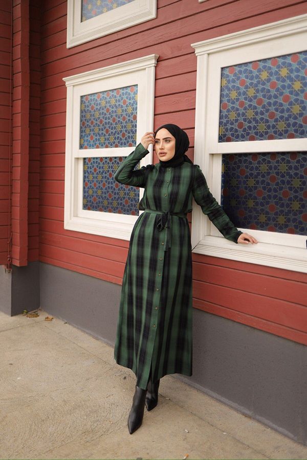 BHR STORE-GREEN PLAID SHIRT DRESS 1