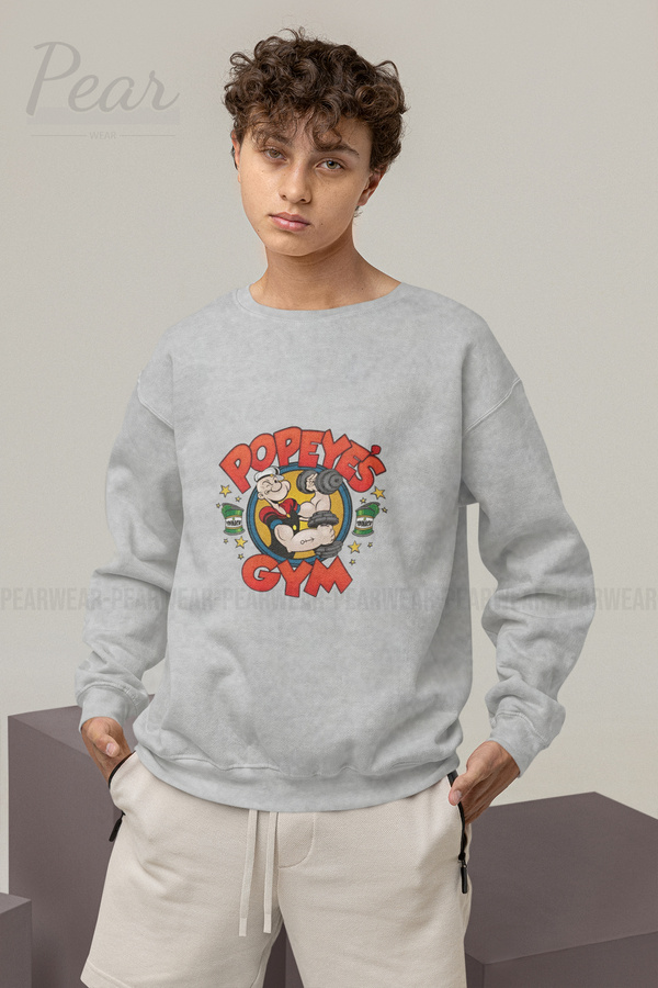 Pear Wear-Popeyes Gym Printed Men's 3 Thread Raised Oversize Sweatshirt 1