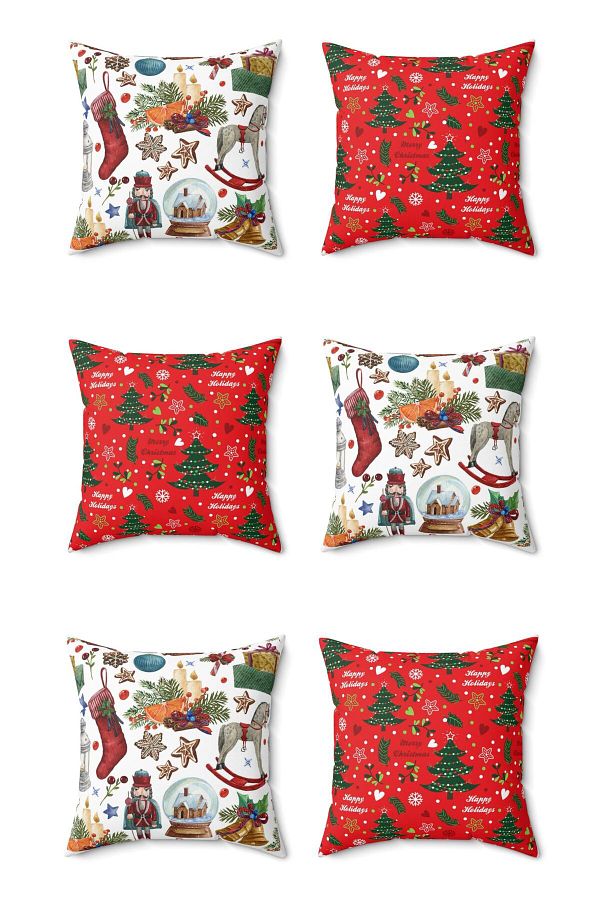 FUS BLUE-Set of 6 New Year's Patterned Christmas Throw Pillows and Pillowcases 1
