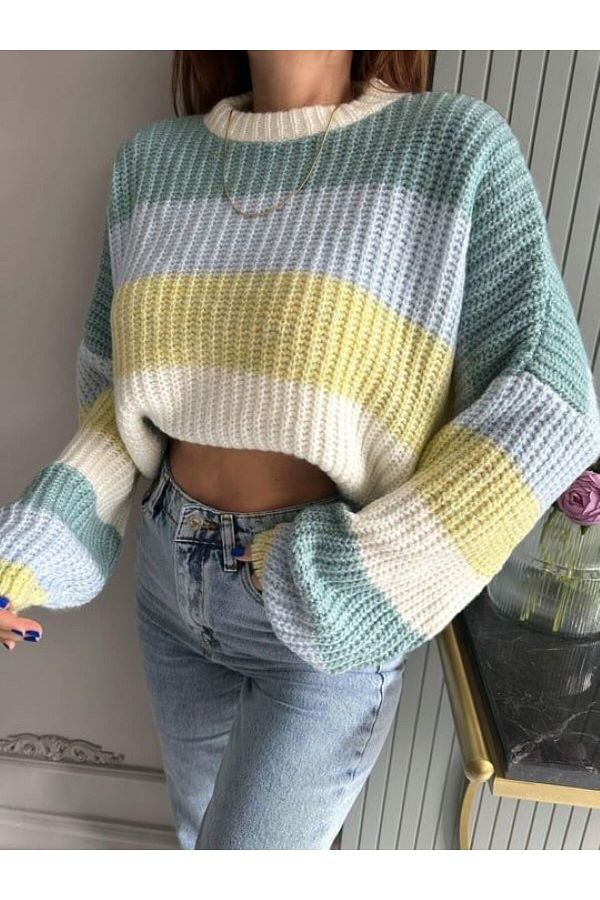 Laluvia-Colorful Thick Striped Sweater 1