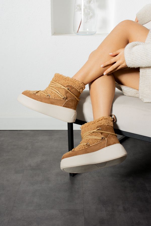 Yula Fashion Shoes Moon Tan Fur High Sole Snow Boots Trendyol
