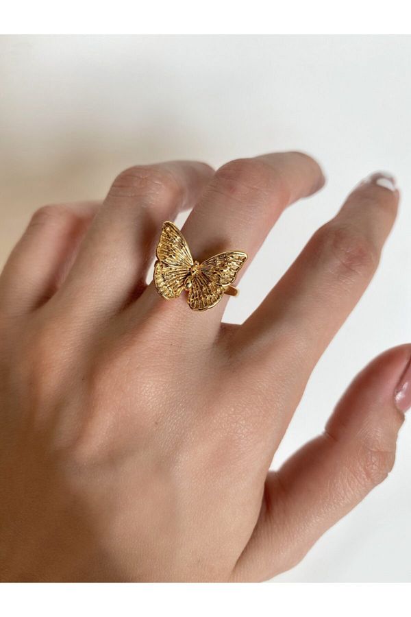 Okkostore Women s Gold Color Butterfly Ring Trendyol