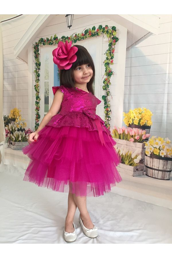 Sevimlice Kids-Rochie de seara de zi speciala pentru ziua de nastere fucsia Rochie cu paiete 1