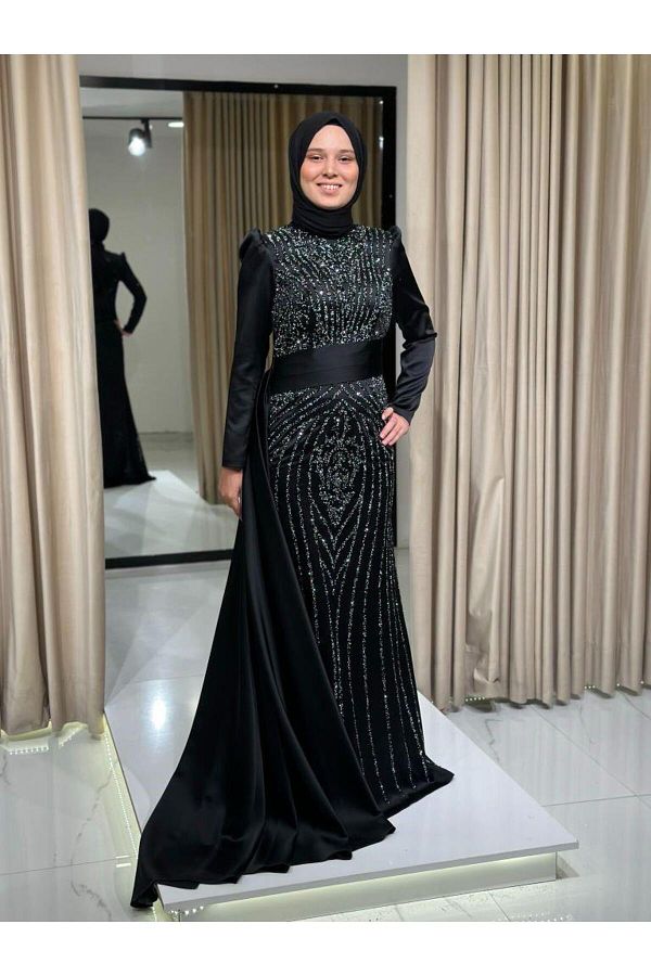 Kaleici Y ld zlar Stars Women s New Season Crystal Glitter Printed with Cloak New Season Muslim Evening Dress Moa3004 30 Trendyol