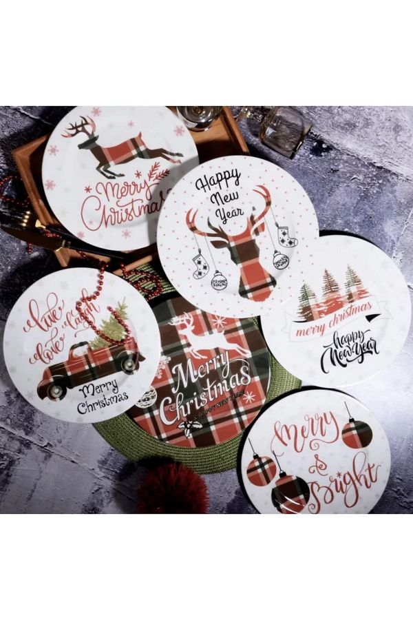 Kosova New Year s Themed 6 Piece Burberry Porcelain Serving Plate 26 cm Trendyol