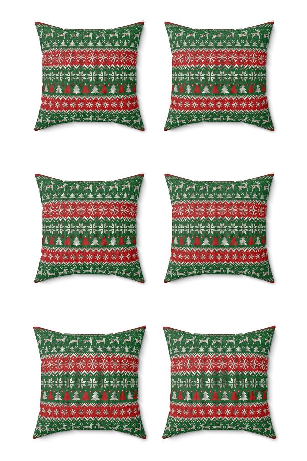 FUS BLUE-Set of 6 New Year's Patterned Christmas Throw Pillows and Pillowcases 1