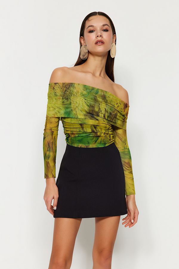 Trendyol Collection-Gemusterte, farbenfrohe Bluse aus gestricktem Tüll - TPRAW24BZ00094 1