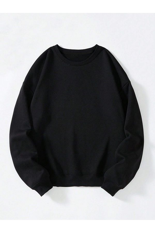 Ginevra Women s Black Oversize Crew Neck Basic Plain Sweatshirt Trendyol