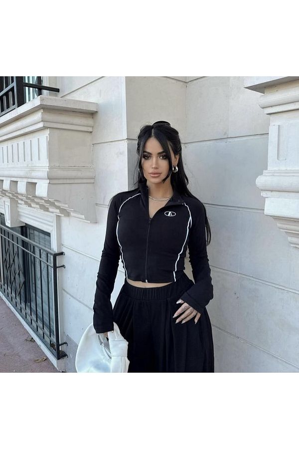 DEEFWEAR Y2k Zipper Detail Long Sleeve Crop Top - Trendyol
