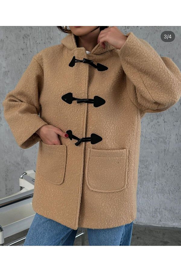 BK BOUT QUE Curly Boucle Hooded Coat Trendyol